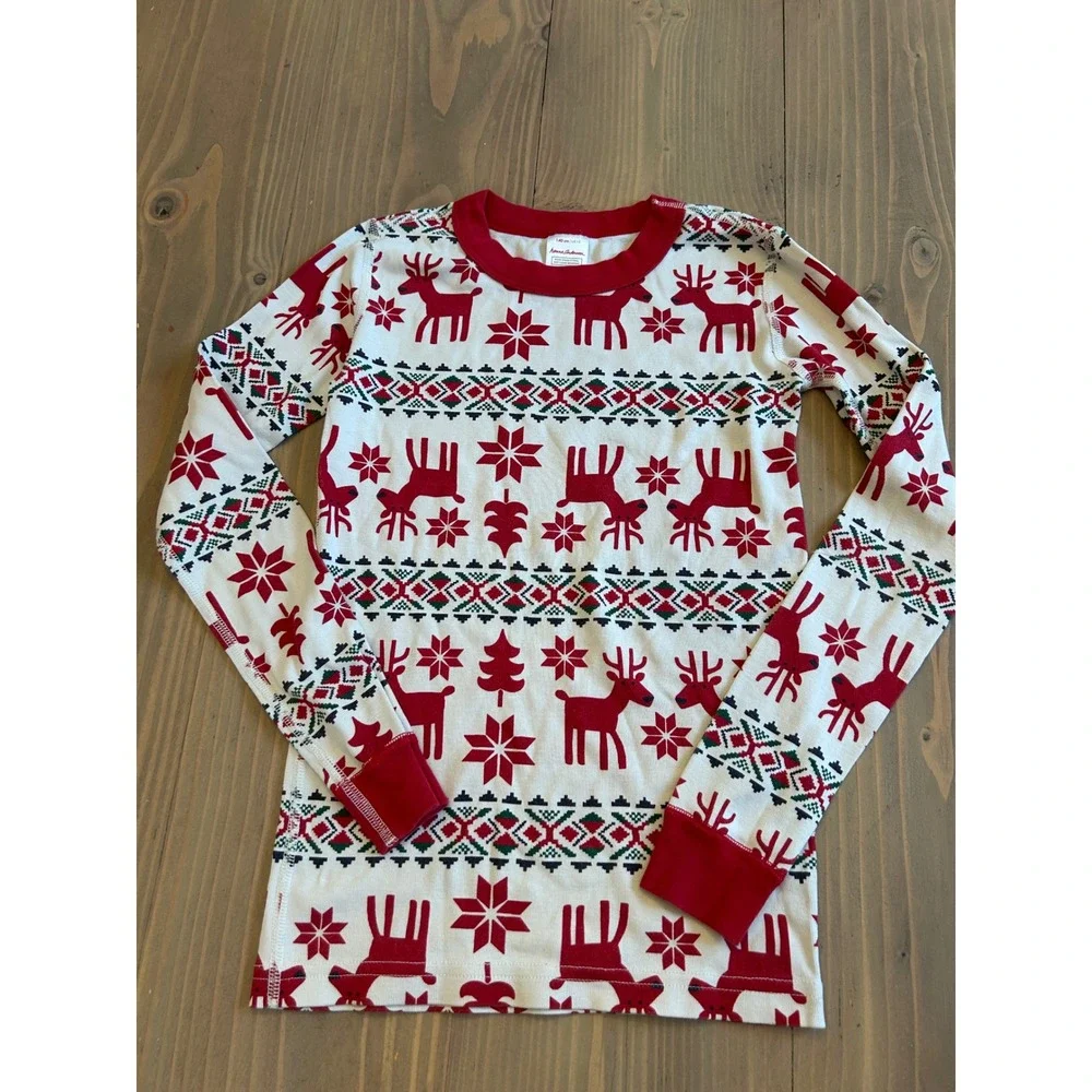 Cc29 Hanna Andersson Kids Reindeer Fair Isle Organic Cotton Pajamas Set Red 140